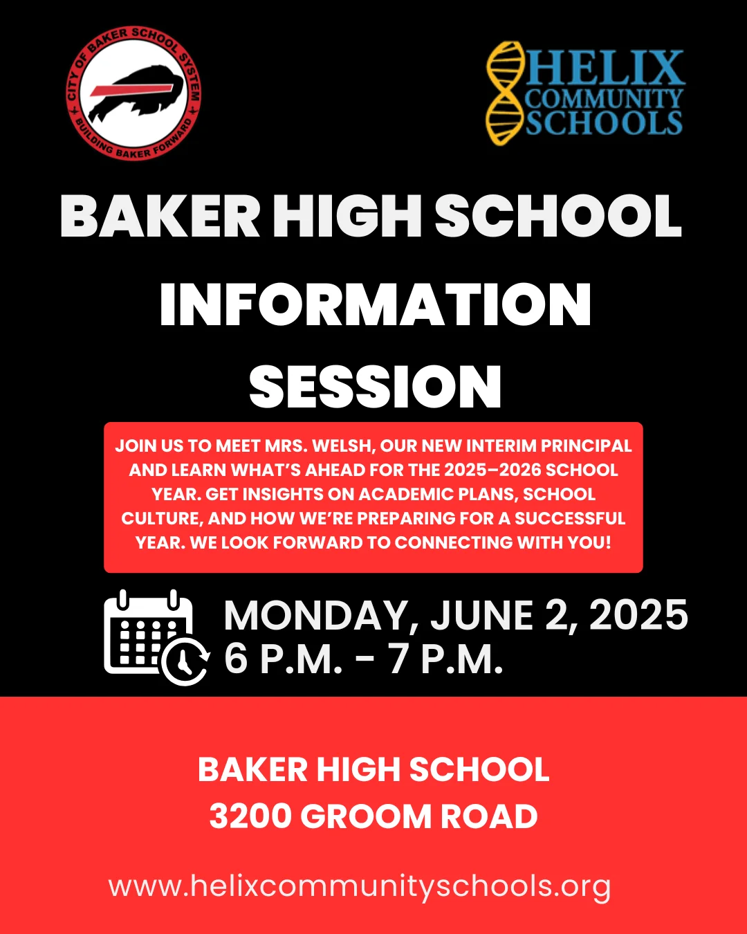 Graphic for upcoming Baker High School Infromation Session